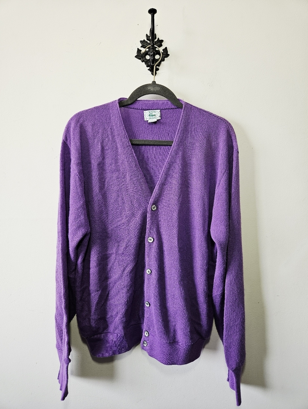Vintage 90s Izod Lacoste Cardigan Size L Purple Mens Sweater Made In USA